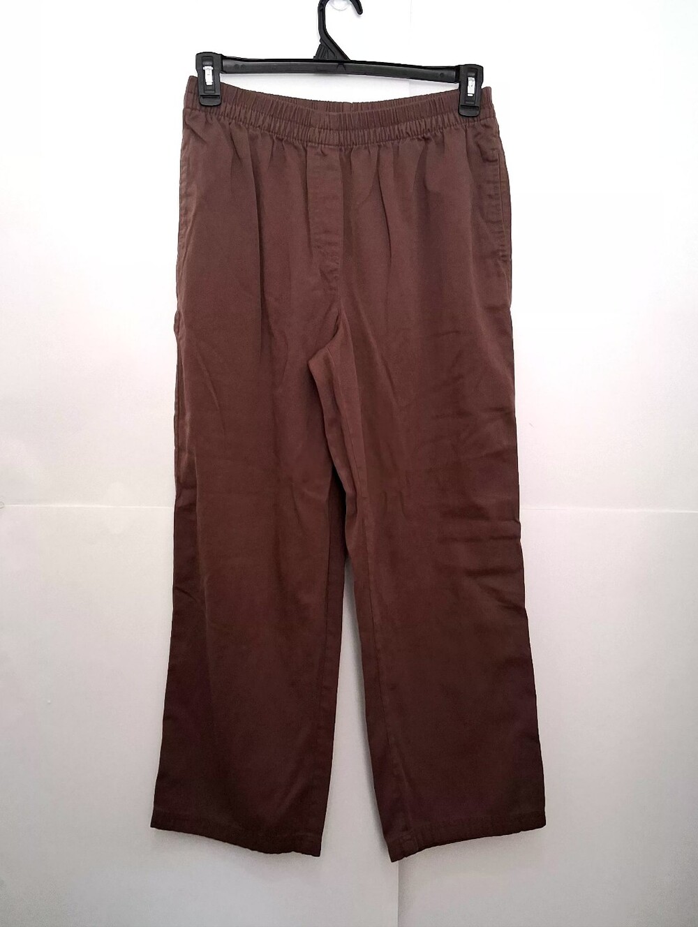 BASIC EDITIONS Brown Straight-Leg Elastic Waist Pant Size Large - Picture 2 of 10